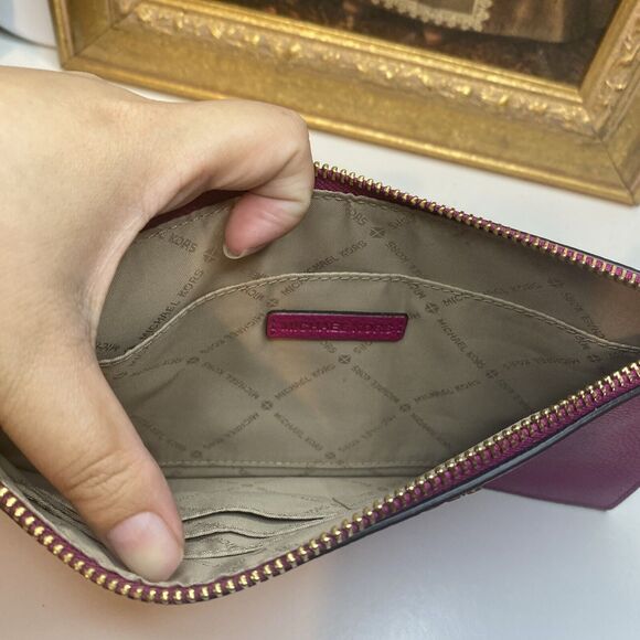 MICHAEL KORS MK Jet Set LG CLUTCH Zip Wristlet Wallet Pomegranate Purple Leather - Picture 8 of 12